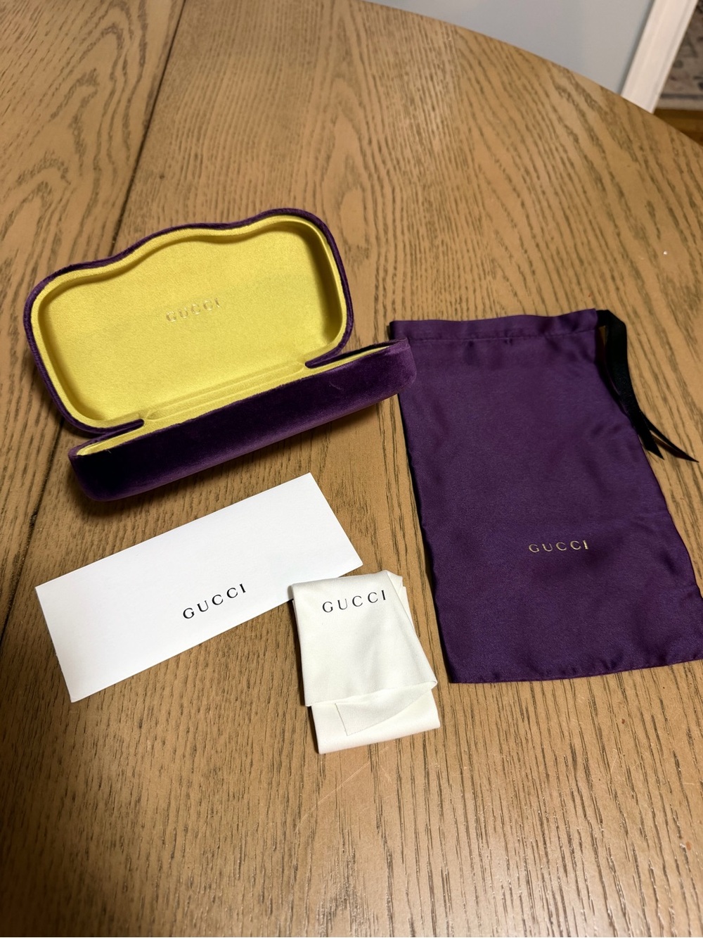 Gucci Velvet Sunglasses Case with Purple Exterior and Yellow Interior